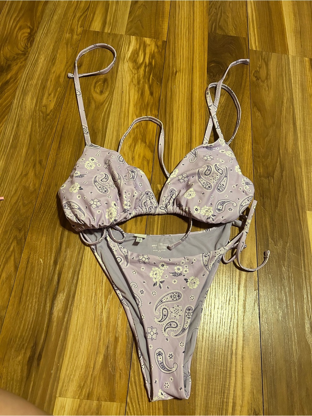 aerie Lavender Paisley Triangle Bikini Set